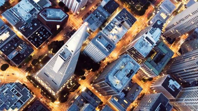 Hotels and city from above