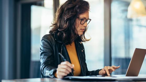 Woman working on her laptop 